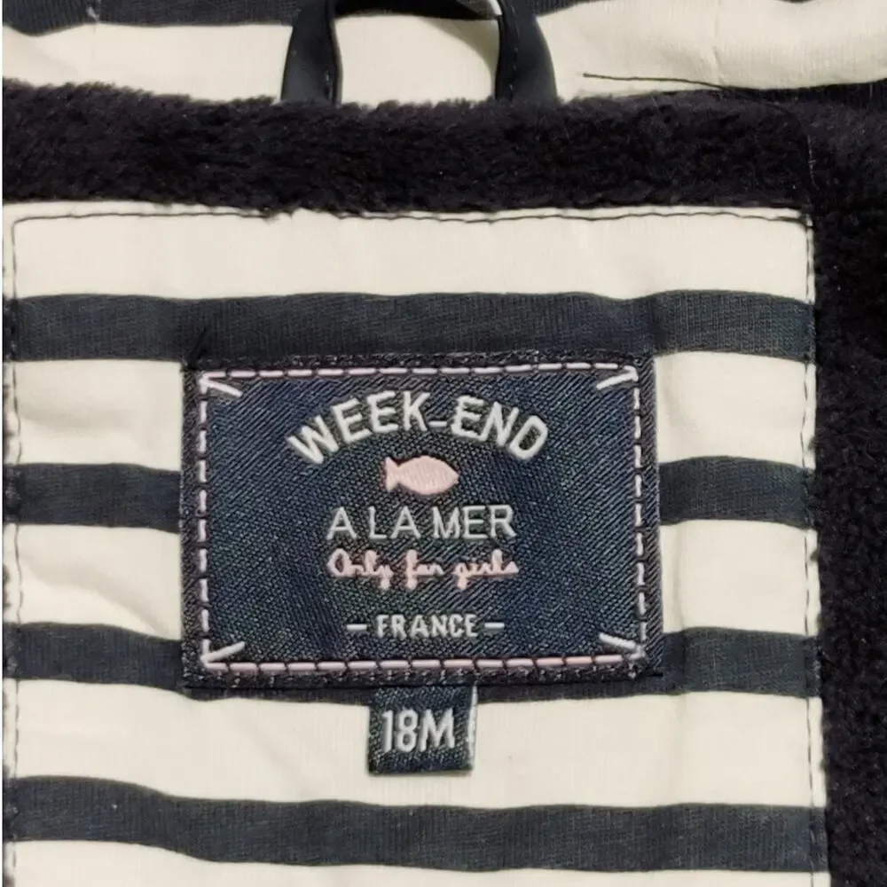 Weekend A La Mer Kids Dotted Rain Coat Full Zip Polka Dot Navy White Size 18M